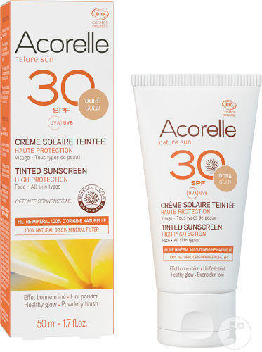 Acorelle crème solaire visage SPF 30 teintée doré 50ml