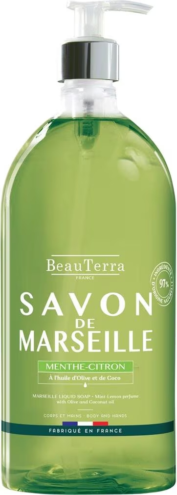 BeauTerra Savon liquide de Marseille Menthe-Citron 1000ml