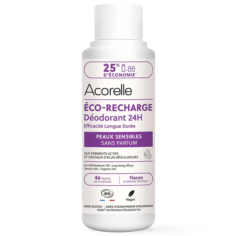 Acorelle déo roll-on peaux sensibles sans parfum 100ml recharge