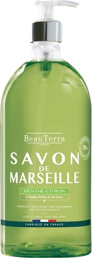 BeauTerra Savon liquide de Marseille Menthe-Citron 1000ml