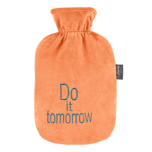 Bouillotte Fashy 2L housse polaire, bleu/abricot, "do it tomorrow"