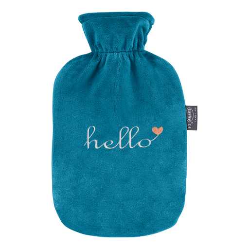 Bouillotte Fashy 2L housse polaire bleu "hello"