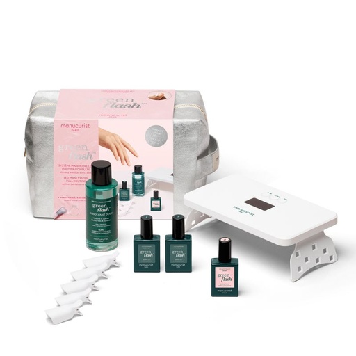 Manucurist Kit lampe green flash vernis satin avec trousse argentée