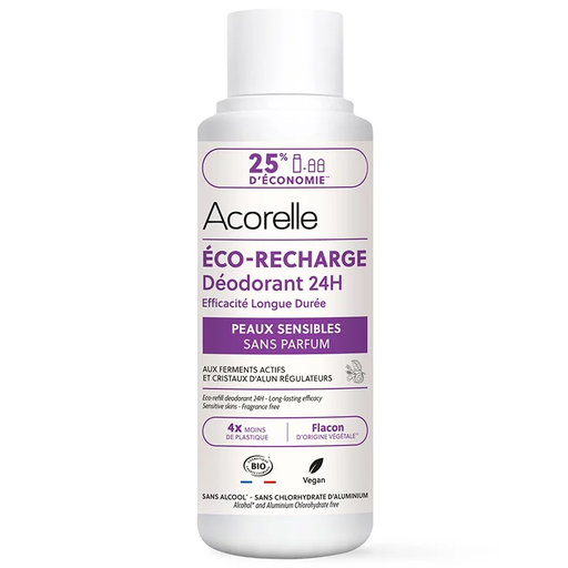 Acorelle déo roll-on peaux sensibles sans parfum 100ml recharge